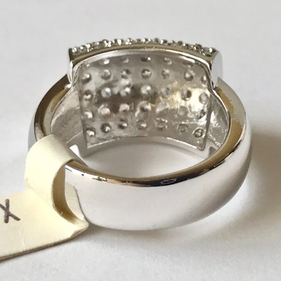 Vintage Silver Art Deco Crystal Cocktail Ring Size 9 Camilla Lucia Plated - Picture 7 of 11